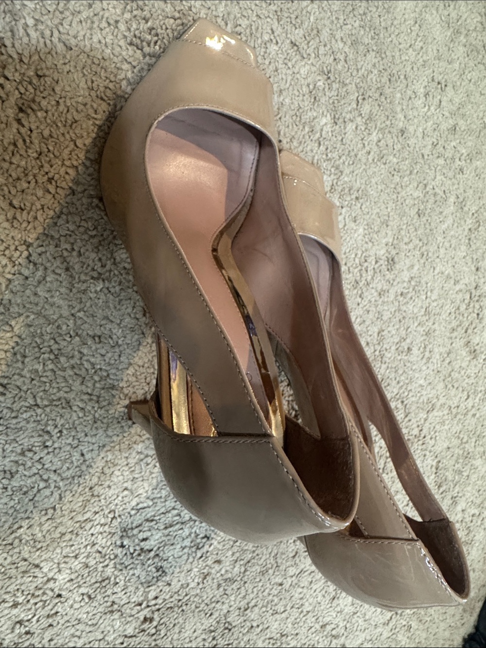 Vince Camuto Nude Patent Open-Toe Heels - Picture 2 of 5